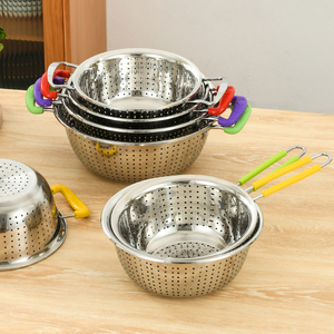 Bassin de cuisine <span class=keywords><strong>en</strong></span> acier inoxydable <span class=keywords><strong>Passoire</strong></span> à trous denses pour le lavage du riz et la vaisselle Panier binaural avec poignée - Product Image 4