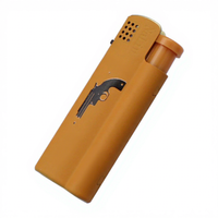 Briquet à flamme bleue en gros, en métal, coupe-vent, rechargeable au butane, design épuré, accessoire pour fumeurs