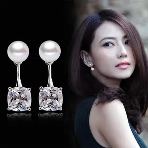 Dropshipping Trắng Ngọc Trai Đồng Earring Stud Lại Thời Trang Cubic Zirconia Vuông Kim Cương Stud Earrings Đối Với Phụ Nữ Trang Sức Thời Trang