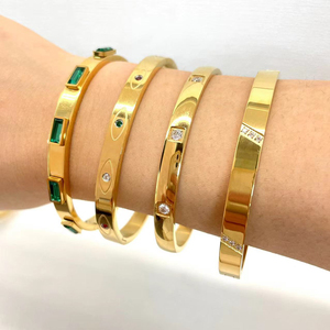 Bijoux fantaisie, zircon vert, plaqué or 18 carats, bracelet en acier inoxydable - Product Image 6