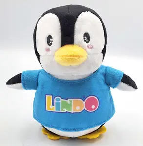 Animal en peluche de pingouin en peluche personnalisé de haute qualité avec logo imprimé sur T-shirt