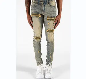 Serenede calça jeans masculina, calça jeans de alta qualidade estilo vintage, preguiçosa, médio, apertada, reparo
