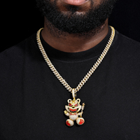 Bijoux Hip Hop Hommes Plaqué Or Laiton Prong Réglage 5A CZ Diamant 3D Émail Assistant Violent Ours Pendentif Avec Baguette