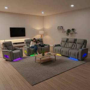 Sofá reclinable cuadrado eléctrico inteligente con luces LED de colores, totalmente funcional, se puede bajar y plegar, adecuado para cualquier espacio. - Product Image 1