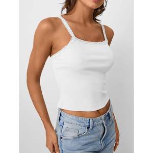 Trendy Women's Spaghetti Strap Queen Camisole <b>Lace</b> <b>Tops</b> Y2K Summer Floral Crop Tank <b>Top</b> Sexy Basic Sleeveless Shirt - Product Image 5