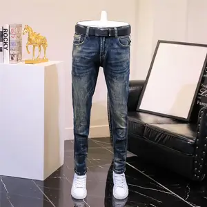 Jeans fashion untuk pria grosir celana jeans slim fit pria desainer denim melar jeans biru dan hitam pria