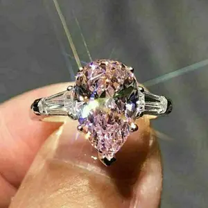 CAOSHI Fine Jewelry Women 925 Silver Plated Pink Color Rhinestones Pear Cut Cubic Zircon CZ Infinite Bride Promise Wedding Rings