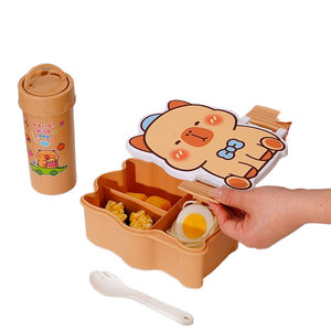 Boîte à lunch en plastique mignonne à motif de dessin animé pour enfants, avec compartiments séparés, compatible micro-ondes, couverts inclus, conception de conservation des aliments - Product Image 6