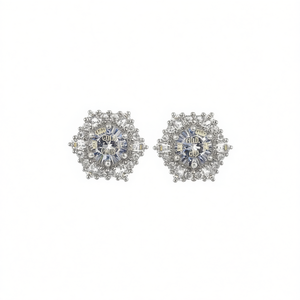 Boucles d'oreilles clous en or E4298, forme étoile, avec cristaux et strass, bijoux de mariage chrétien pour femme, style classique, sertissage griffe - Product Image 1