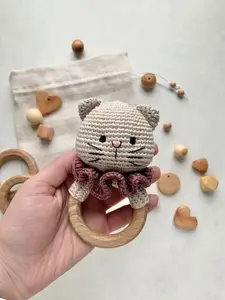 Tùy chỉnh bé thỏ dễ thương handmade Crochet Rattle bé mọc răng Teether đồ chơi