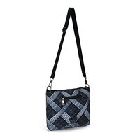 Bolsa Transversal Preta com Estampa de Trama de Cesto e Alça Larga Ajustável, Bolso Frontal com Zíper para Mulheres, Uso Diário, Viagem, Compras, Presente