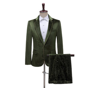 Nouveau costume pour <span class=keywords><strong>homme</strong></span> en <span class=keywords><strong>velours</strong></span> plat, garniture dorée, ensemble 2 pièces, robe de banquet de mariage avec pantalon, <span class=keywords><strong>blazer</strong></span> pour chanteur, présentateur - Product Image 3