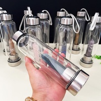 Bouteille d'eau en cristal de verre à thème amour, infusée d'élixir, avec pierres de guérison naturelles polies en gros