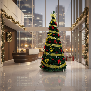 Sapin de Noël pliable pré-décoré en PVC de haute qualité, écologique, avec base autoportante, lumières LED et décorations, durable - Product Image 2