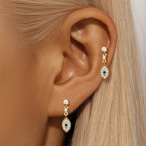 Pendientes de Plata de Ley S925 con Diseño Geométrico de Gota de Agua, Circonita, Pétalos de Flor de Cuatro Hojas, Ojo del Diablo y Borla para Piercing de Cartílago - Product Image 6