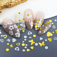 Paillettes pour ongles en forme de papillon, cœur et fleur, blanches et dorées, 12 grilles, avec logo gratuit