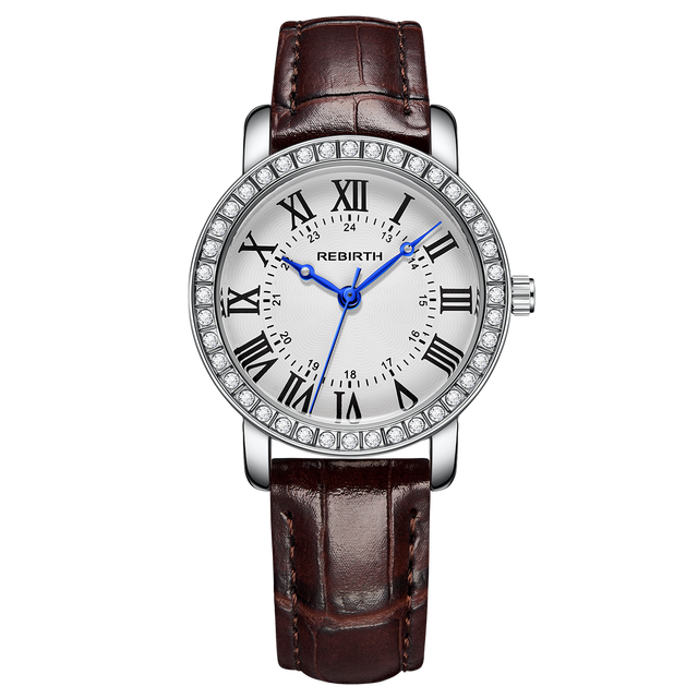 WJ-11075 REBIRTH New Fashion Vintage Style Diamond Business Women Leather Strap Popular Quartz Watches