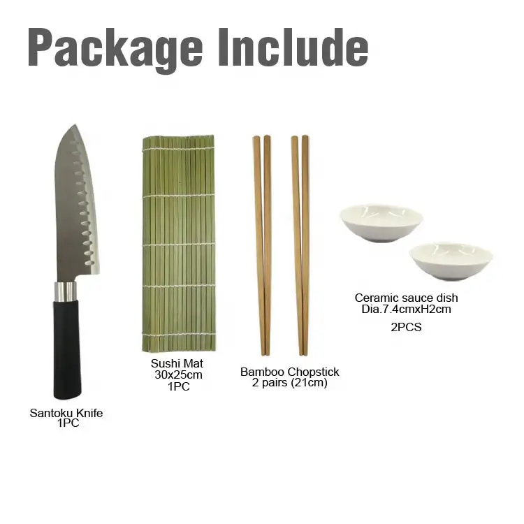 Conjunto de sushi de bambu, utensílios de cozinha, faca de santoku, reutilizável, de porcelana, para molho japonês