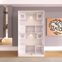 Vitrine moderne pour chats en blanc écologique - Verre trempé et panneau écologique en bois durable