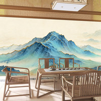 Peinture murale 3D de style chinois moderne, dorée, de luxe, avec paysage, personnalisable, non tissée, installation facile, pour mur de fond d'hôtel