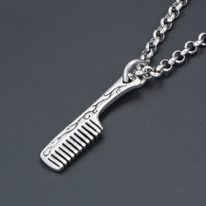 Collar con colgante de peine de acero de titanio Wolf Warrior, unisex, para uso diario, SP722 - Product Image 2