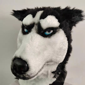 Máscara de látex de perro <span class=keywords><strong>husky</strong></span> esponjoso de aspecto realista - Disfraz de fiesta con pelo para Halloween y Cosplay - Product Image 1