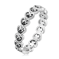 Bague Cœur Vintage en Argent Sterling 925 pour Femme, avec Zircon Cubique Noir, Creuse et Élégante, Idéale pour Mariage ou Cadeau SCR882