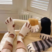 Automne hiver femmes chaussettes motif de patte de chat Tube moyen Polyester coton épais chaud doux corail polaire sol hiver chaussettes