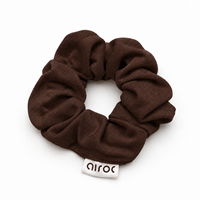 Élastique à cheveux surdimensionné en satin marron moka personnalisé en usine, doux, avec étiquette logo tissée, pour queue de cheval