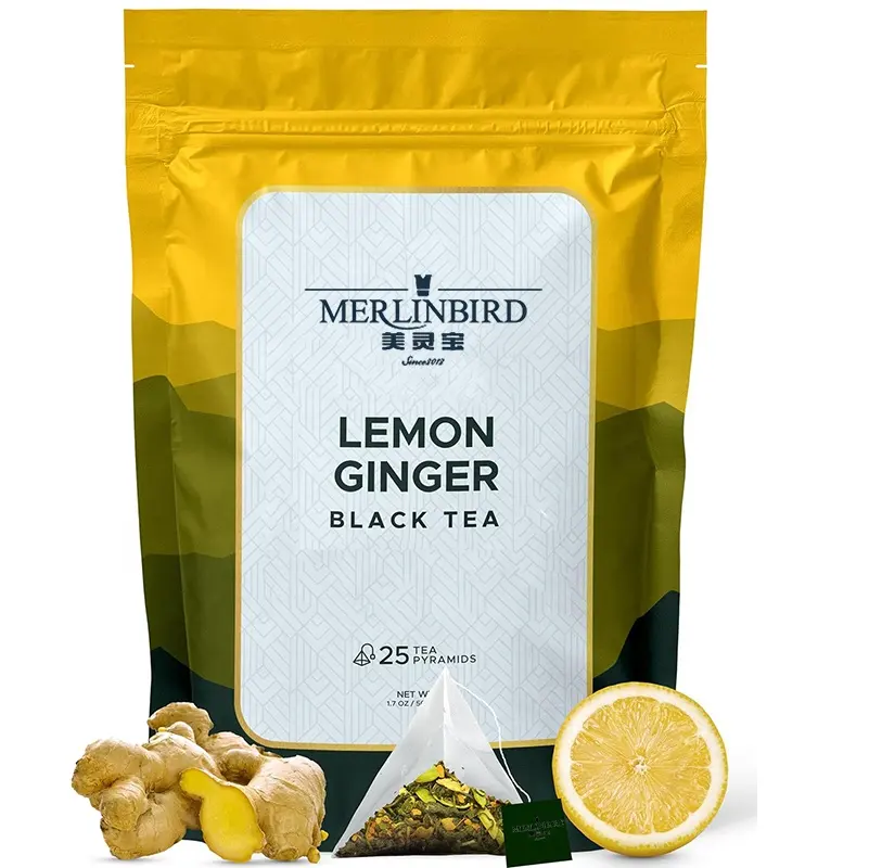 高品質のレモンジンジャー紅茶カスタムロゴピラミッドティーバッグ25ティーバッグ天然フレーバーティー抗酸化物質が豊富