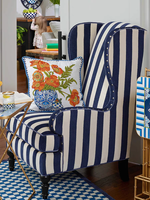 Französischer Vintage Tiger-Stuhl im amerikanischen Landhausstil, gestreifter Stoff, hohe Rückenlehne, Einzelsofa, Balkon-Freizeitstuhl für das Wohnzimmer