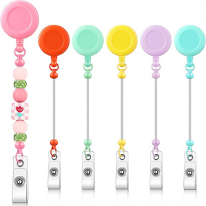 In stock multi-color beaded badge scroll retractable easy-pull buckle belt clip creative DIY keychain wholesale - Product Image 5