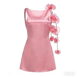 Elegante estate modello solido <span class=keywords><strong>Mini</strong></span> <span class=keywords><strong>abito</strong></span> da donna <span class=keywords><strong>in</strong></span> <span class=keywords><strong>raso</strong></span> spalla con nappine decorazione stile girovita stile impero al ginocchio Casual - Product Image 4