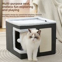 Vente chaude en gros Lit pour chat moderne et solide pour chats d'intérieur Lit pour chat à deux étages pliable avec plaque à gratter
