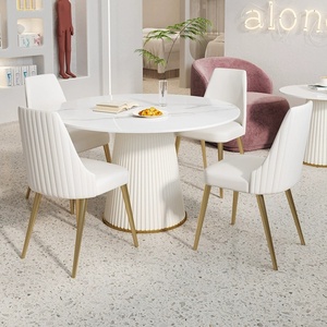 Mesa de Negociación Moderna para Recepción, Color Crema Blanco, Tablero de Piedra Sinterizada Blanca, Mesa de Comedor Redonda para Hogar, Hotel, <span class=keywords><strong>Restaurante</strong></span> - Product Image 5