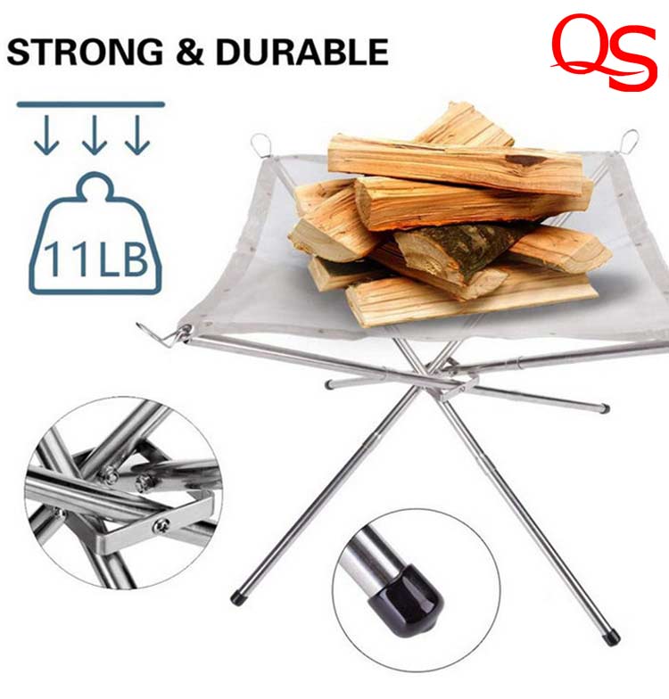 Portable Outdoor Fire Pit Collapsing Steel Mesh Fire Stand Perfect for Camping Backyard and Garden With Carrying Bag