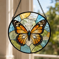 Attrape-soleil en verre peint avec motif papillon, décoration murale, panneau de fenêtre suspendu, vitrail décoratif