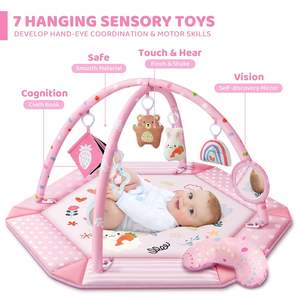 Alfombra de juegos de gimnasio para bebés 8 en 1 Tummy Time Mat & Ball Pit con juguetes colgantes Alfombra de gimnasio de actividad para bebés lavable para desarrollo motor - Product Image 2