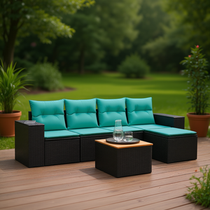 Ensemble de canapés de patio en polyrotin noir moderne avec coussins, mobilier d'extérieur, 6 places, design contemporain - Product Image 2