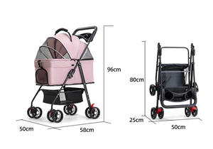 รถเข็นสัตว์เลี้ยงพับได้สีฟ้า 4 ล้อ พร้อมตาข่ายระบายอากาศ กระเป๋าพกพาสำหรับเดินทางสำหรับสุนัข - Product Image 5