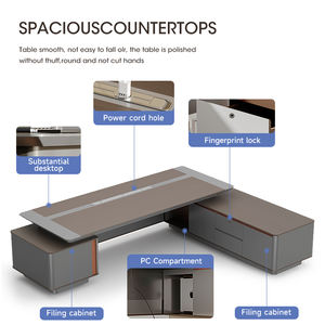 맞춤형 2.4M 사무용 책상 고급 스타일 CEO 보스 테이블 MDF 목재 사무용 임원 책상 (캐비닛 포함) - Product Image 4
