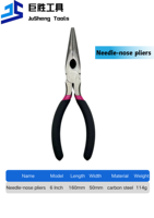Pince à bec effilé multi-usage, dentelée, qualité industrielle, en acier au carbone, coupe-fil, poignée souple en plastique, OEM, 6 pouces, métrique