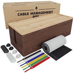 Natural Wood Cable Management Box Cord Organizer Box Set to Hide Wires