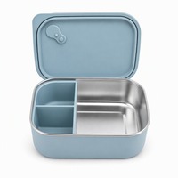 Boîte à lunch pour enfants de 1200 ml, doublure intérieure en acier inoxydable, boîte à repas pour enfants en silicone à 3 compartiments, récipient alimentaire anti-fuite