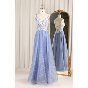 Púrpura claro moderno antiestático lentejuelas cuello en V sin mangas espalda encaje bordado corpiño línea brillo tul falda Floral brillante - Product Image 1