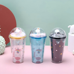 Vaso portátil de plástico con forma de unicornio de 450 ml con tapa decorativa con figura 3D, vaso para bebidas frías, portátil, para estudiantes - Product Image 4