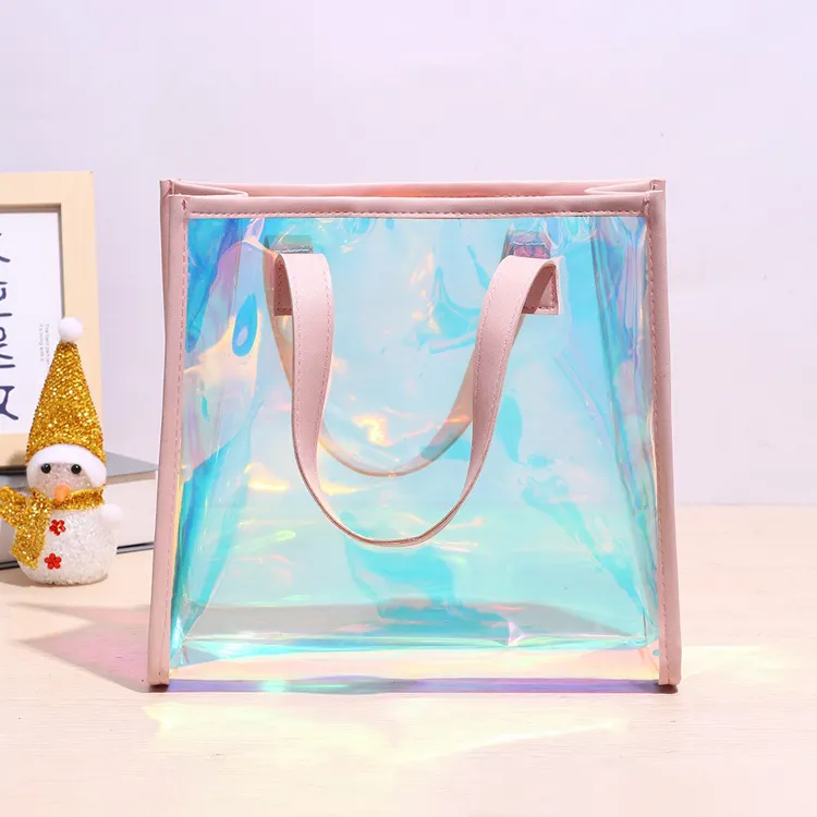 Fashion Designer olografico Shopping sacchetto di plastica iridescente Pvc da signora tracolla borsa a tracolla donna