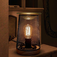 Lampe chauffe-cire électrique industrielle vintage en métal avec plateau en verre et base en bois, veilleuse rustique pour la maison