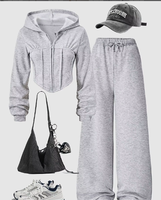 Zweiteiliger Kapuzenpullover mit Reißverschluss und kurzen Ärmeln für junge Mädchen, hochtaillierte, weit geschnittene Hose, Freizeitanzug, atmungsaktiv, lässig, Sportanzug