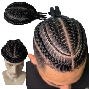 Sistemas de Cabello Humano Virgen Indio # Toupee de <span class=keywords><strong>Trenzas</strong></span> Estilo Cornrow Color Negro 1B, Base de Seda 8x10 <span class=keywords><strong>para</strong></span> <span class=keywords><strong>Hombre</strong></span> - Product Image 1